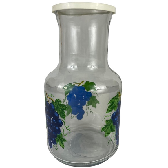 Vintage Cottage-core Blown Glass Painted Grape Juice Lid Vines Indonesian Large - Picture 5 of 12